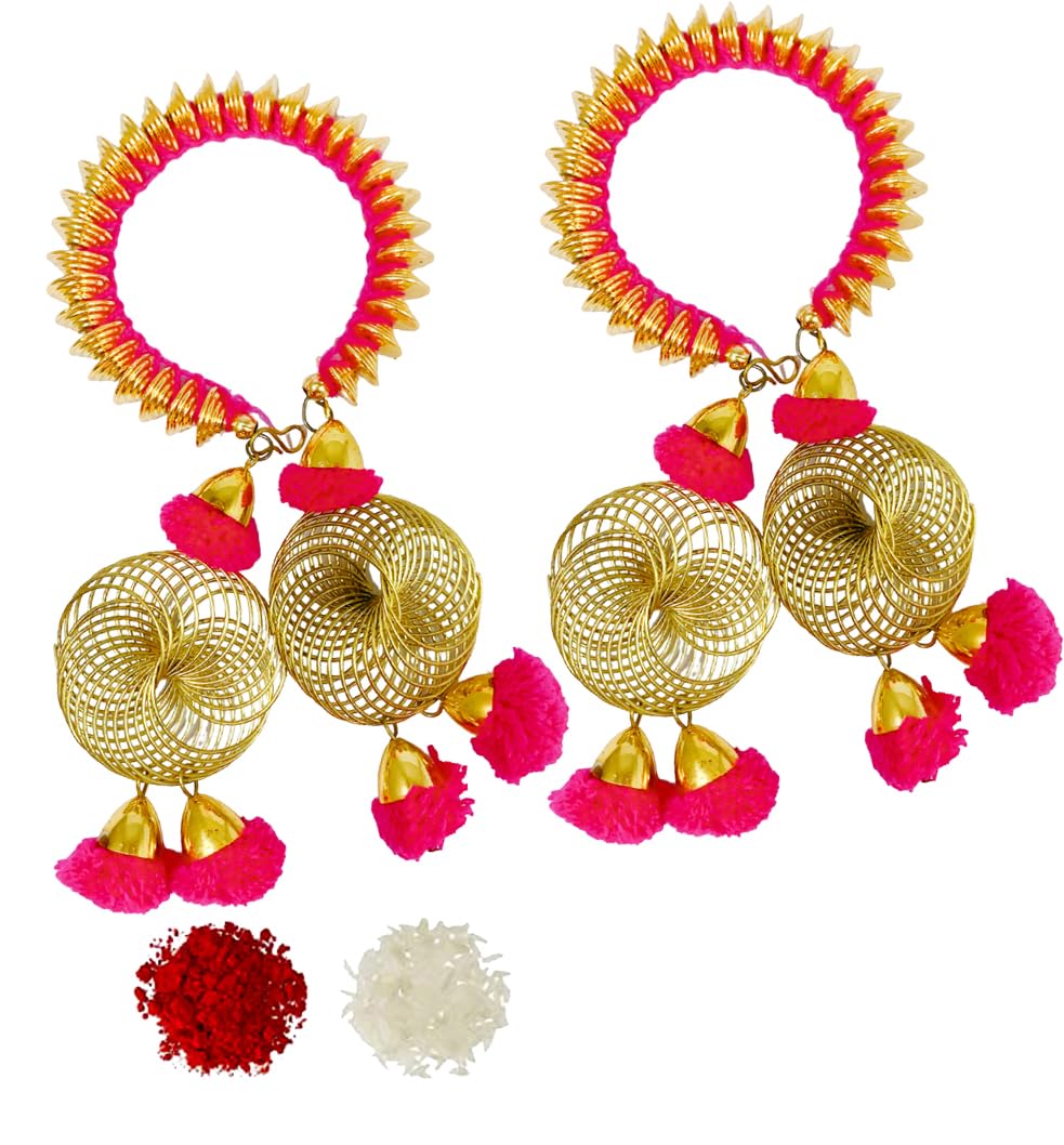 Sesonby Set Of 2 Bhabhi Rakhi For Sister Rakhi For Girls Rakhis | rakhiS for sister in law | rakhi combo Rakhis Hanging chuda rAkhi | Bhabhi RAkhi Wrist Band #K-118-Two Pink - Image 2