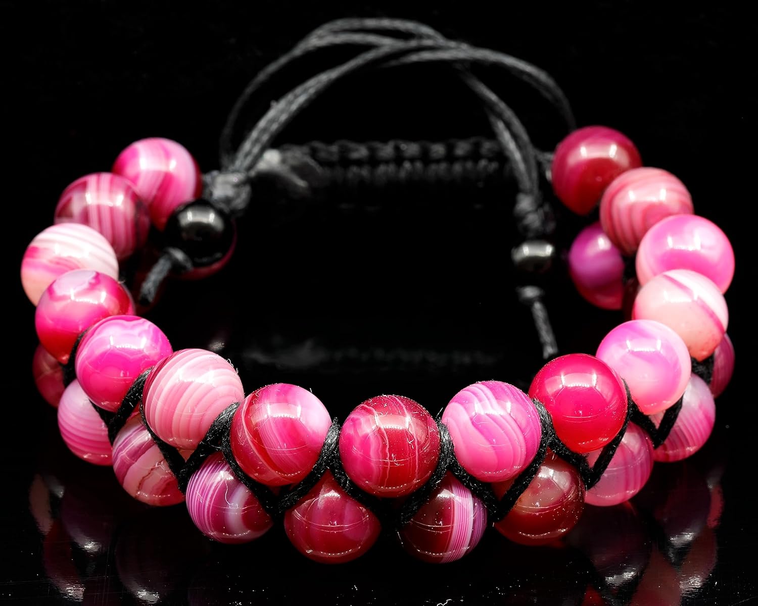 Natural Gem Pink Agate 8mm Smooth Round beads Double Layer threaded adjustable bracelet for men & women. Reiki, Yoga, Healing |LW_TDBR_0155 - Image 2